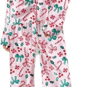 Satin Silk Pajama Set Button Up Shirt Pants Women's Sleepwear